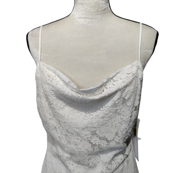 NWT 1.State Sz M Ivory Lace Cowl Neck Midi Wedding Formal Dress Adjustable Strap - Picture 2 of 8